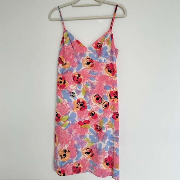 CHANEL Dresses & Skirts - Vintage 1997 Chanel Silk camellia flower slip printed logo dress